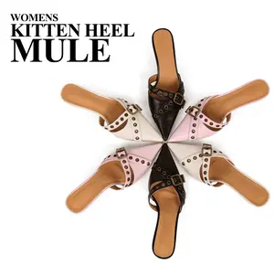 CYNLLIO Womens Pump Heels Closed Pointed Toe Kitten Heel Rivert Buckle Strap Slip On Comfy Work Party Wedding Casual Party Wedding Spring Summer Sandals Shoes