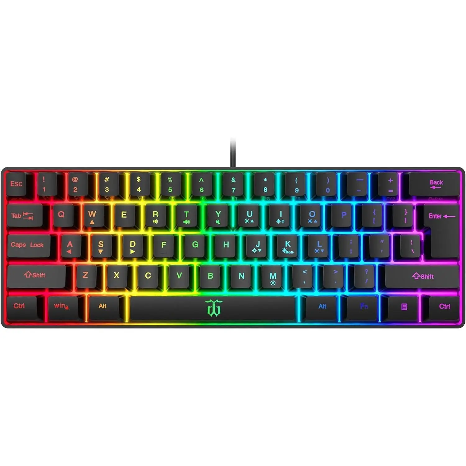 61 Keys 60% Ultra Compact Wired Gaming Keyboard, RGB Gradient Backlight Waterproof Membrane Mini Keyboard, Portable Lightweight Black Keypad Compatible with PC Mac, Ideal for Gaming, Daily Typing and Business Travel Carry