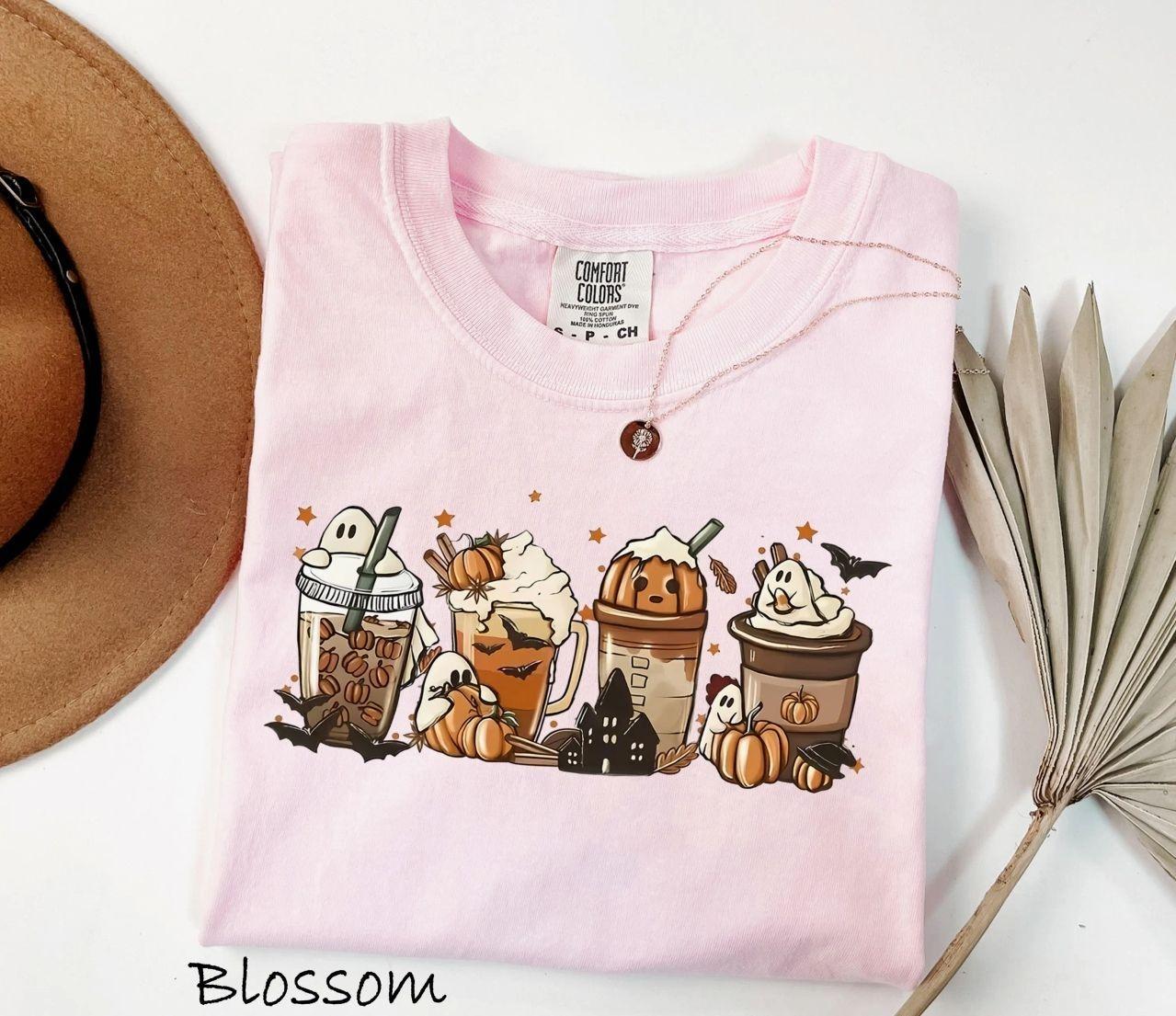 Comfort Colors Halloween Coffee T-Shirt, Pumpkin Spice Latte Graphic Tee, Cute Fall Shirt for Women, Iced Coffee Lover Apparel, Spooky Season Drink Top, Cozy Autumn Gift for Women & Men