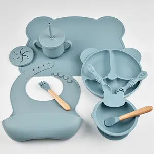 A Complete Set of 10 Baby Feeding Utensils for 1 to, Including Silicone Plates, Forks, Spoons, Rice Porridge Spoons, Suction Bowls, And Tools for Complementary, Along with Bibs, Snack Cups, And a 2-In-1 Straw Cup