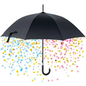 Gender Reveal Confetti Umbrella Kit, Black Umbrella with Pink and Blue Confetti for Boy or Girl Baby Shower Reveal Party
