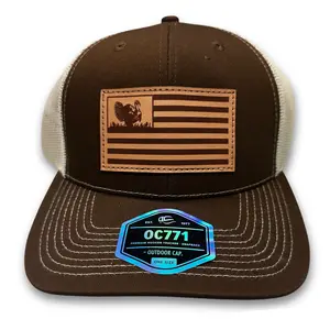 Turkey Flag Leather Patch Trucker Hat | Brown & Tan Snapback Mesh Cap