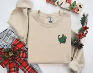 Embroidered Xmas Cat Sweatshirt - Cute Holiday Cats in Christmas Tree, Cozy Kitten Lover Gift, Festive Cat Embroidery Sweater