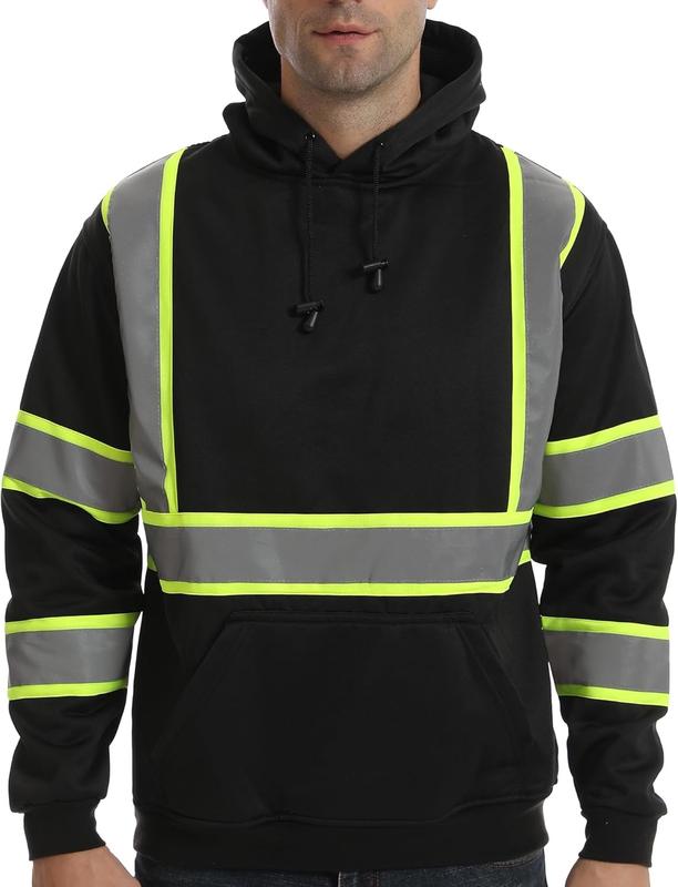 High Visibility Safety Sweater Black Hoodie Pullover with Reflective Strips for Enhanced Visibility