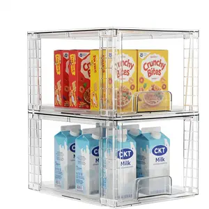 2 Pack Stackable Acrylic Storage Drawers Clear Plastic Organizer Bins, Easy to Assemble, Suitable for Bathroom, Undersink, Kitchen, Pantry, Makeup, Medicine Organization