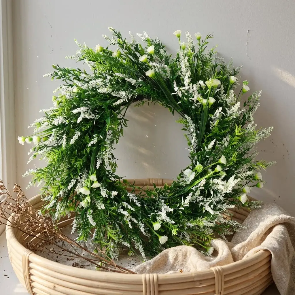 20 Inch Lavender Wreath Spring Summer Door Hanging, Decorative Flower Wreath, Fade Resistant Artificial Floral Greenery, Indoor Outdoor Decor, Decor For Weddings, Wedding Anniversary Gift, Outdoor Decorations