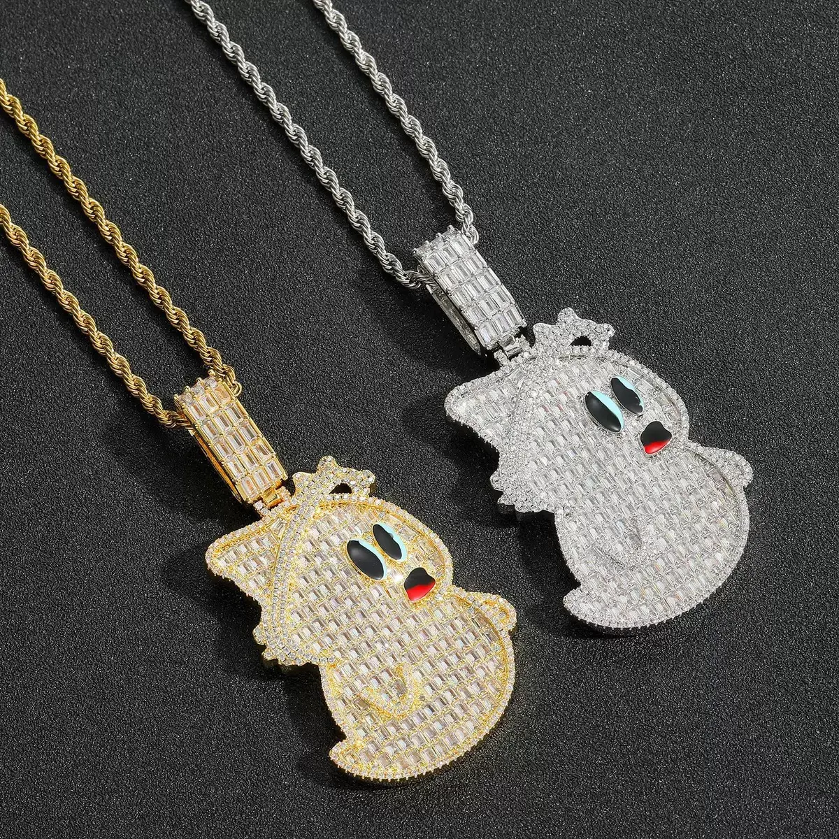 5219 Cartoon Ghost Full Paved Pendant | Cool Individual Urban Hip-hop Accessory For Men Street Daily Wear