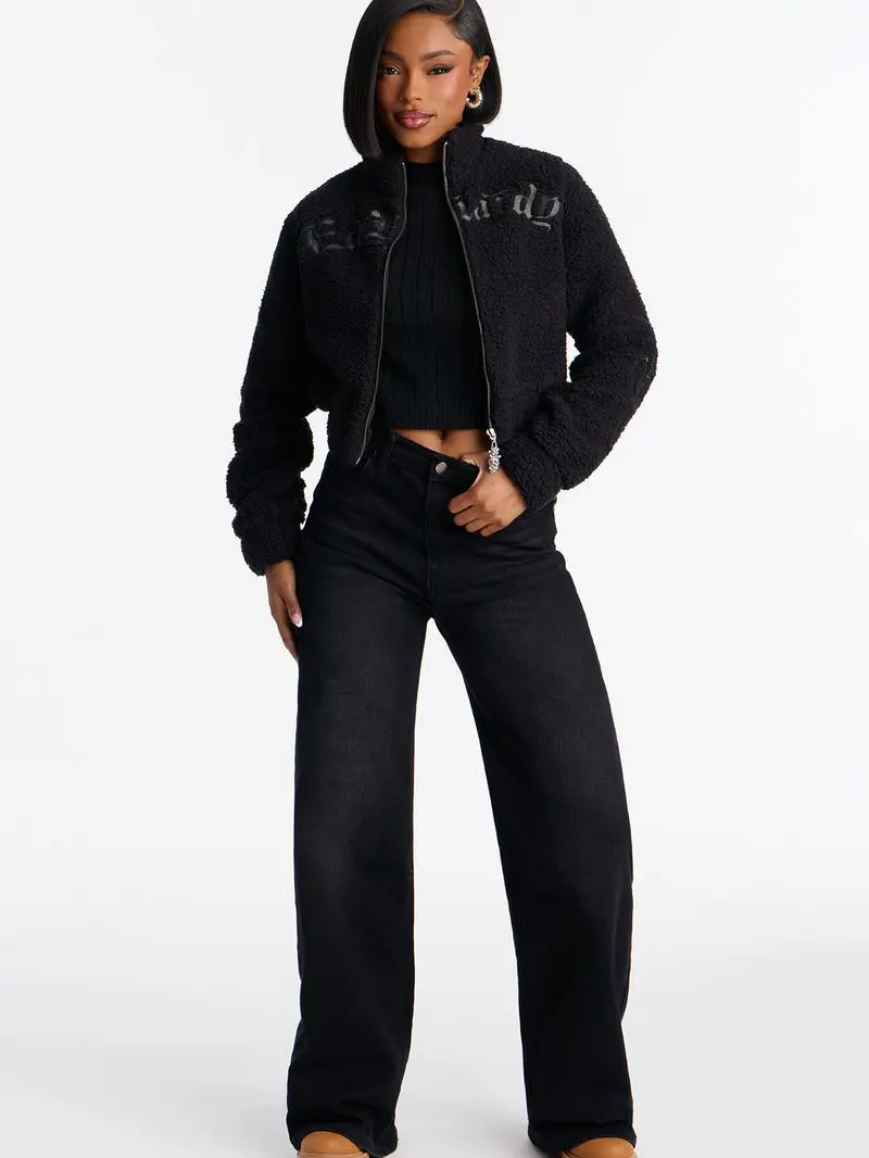 Eagle Skull Sherpa Jacket - Black