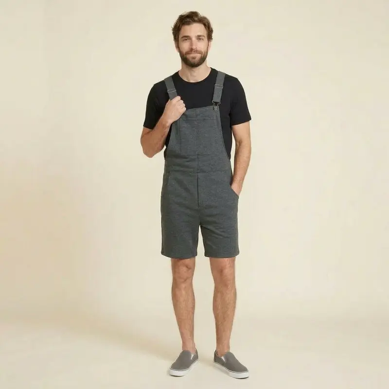 Swoveralls Men's Plain Soft Unisex Casual Overalls - Dark Athletic Grey Polyester-Spandex-Cotton Fabric, 6 Pockets, Adjustable Straps, Zipper, Deep Front Bib Jogger Shorts with Pant Cuff, All-Seasons Menswear