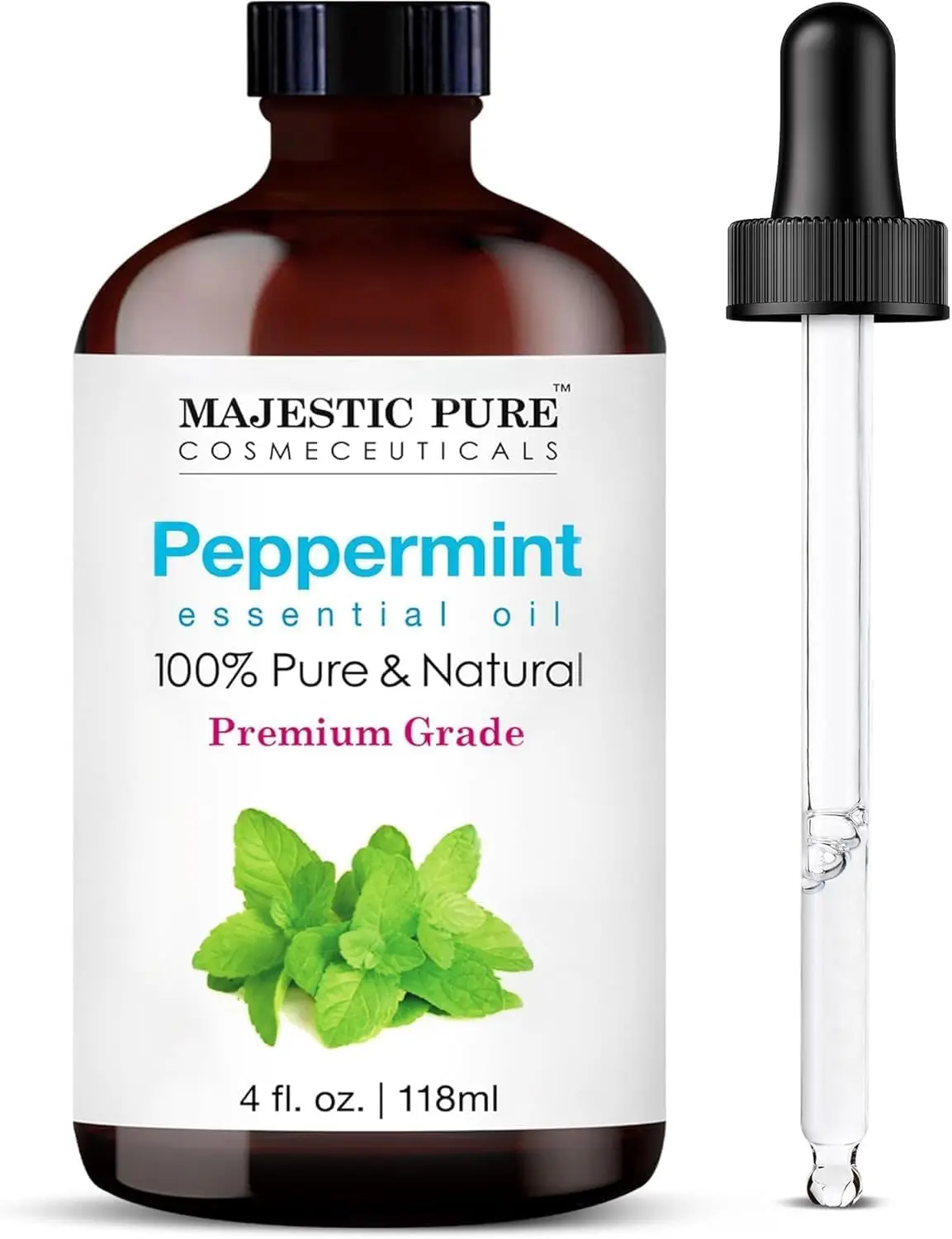 Majestic Pure Peppermint Essential Oil for Diffuser - 4 Fl Oz | 100% Natural Essentials Oils for Aromatherapy, Massage, Steam inhalation, Air Freshner, DIY, Soap and Candle Making