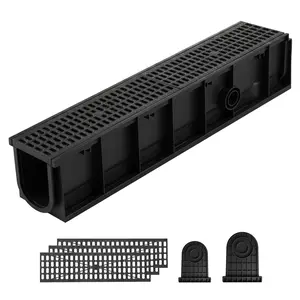 【DealsForYouDays】VEVOR Trench Drain, 40.1 x 6.1 x 8.0 in, 4 Pack Linear Drainage Channel, HDPE Channel Drain with Grates & End Caps, Premium Outdoor Drainage System for Driveway, Patio, Pool, Garden, Yard, Black