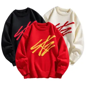 Relaxed-Fit Crew Neck Casual Sweater – Stylish Abstract Decorative Detail Top