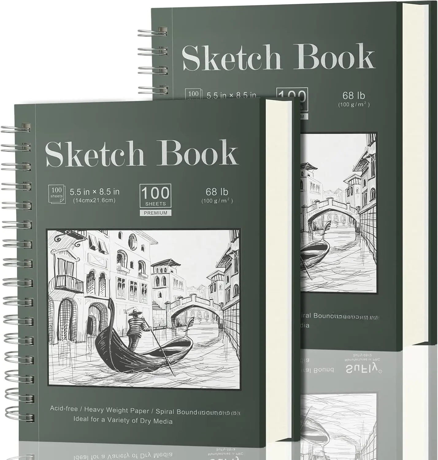Sketch Book 5.5 X 8.5, Spiral Sketchbook Pack of 2,  200 Sheets (68 lb/100gsm) Acid Free Sketch Pads for Drawing for Adults Spiral Bound with Hard Cover for  & Adults, 100 Sheets Each