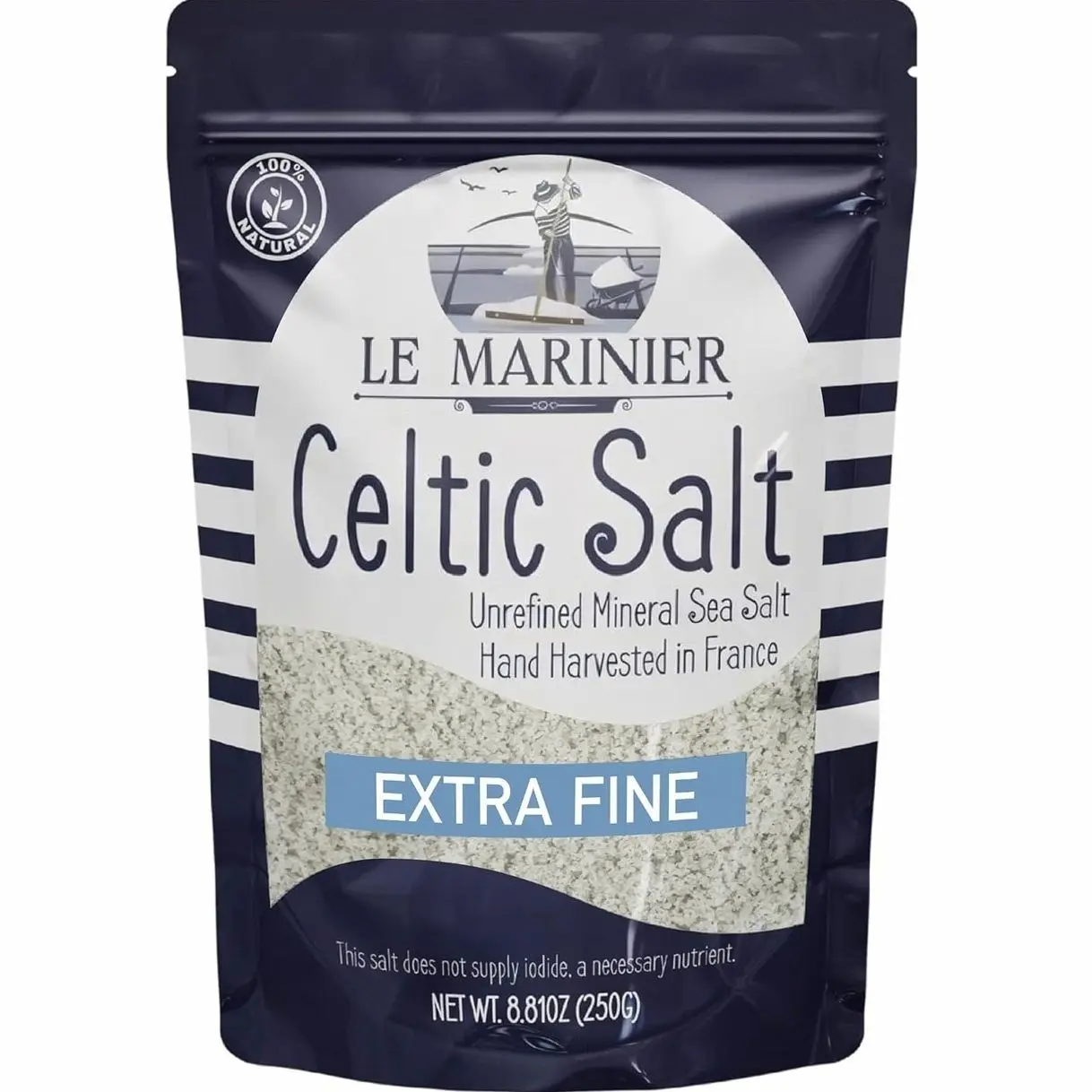 Le Marinier French Sea Salt Extra Fine, 8.81oz – 0.6lb. Celtic Salt Organic- 100% Natural, Mineral Rich, Unrefined, Hand Harvested (0.6lb Extra Fine)
