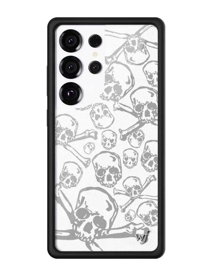 Skull Girl | Limited Edition Trendy Samsung Galaxy Case | Raised Protective Black Bumper | Women Owned Small Business | White and Gray Skull and Crossbones Design Aesthetic | Safety Casing Protective | Gift for Her