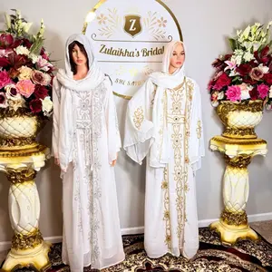 Handmade Beaded Crystal Kaftan Dress-White Silver