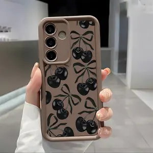 Black Cherry Soft&Flexible TPU Silicone Phone Case For Galaxy S26 Ultra S25 Edge S24 FE S23 S22 S21 Plus A13 A14 A15 A16 A17 A33 A34 A35 A36 A52 A53 A54 NOTE20 Durable|Shockproof|Full Camera Protection|Anti-Fingerprint