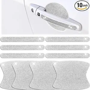 10 Pieces Bling Car Door Handle Protector Rhinestone Universal Car Handle Cover Reflective Bling Car Handle Cover Car Door Bowl Protection for Car Laptops Decoration