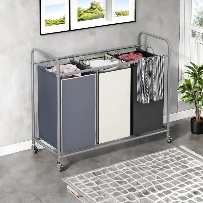 Laundry Sorter, 3 Compartment Household Laundry Hamper with Heavy Duty Rolling Lockable Wheels, Laundry Basket Organizer with Removable Bags for Dirty Clothes Storage House Organizers Springtok Deals For You Days summerwins