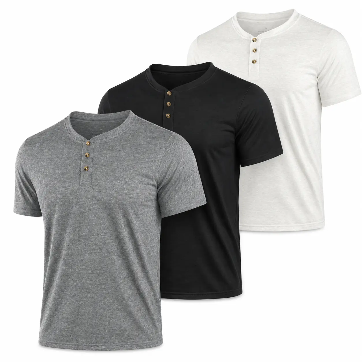 VILIGO Men's 3-Pack Short Sleeve Henley T Shirts - 3-Button Detail, Soft Stretch Cotton Fabric, Basic Casual Loose Fit, for Daily Wear, Work, Men's T Shirts