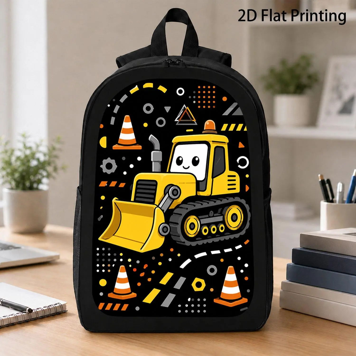 17 Inch Backpack One Piece Adorable Yellow Bulldozer Pattern Construction Vehicle Design School Fashion Travel Laptop Bag Perfect Popular Toddler Gift Backpacks Bag