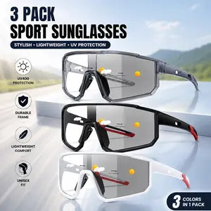 3 Pack Photochromic Cycling Sunglasses for Men Women UV Protection Sport Sunglasses Windproof Outdoor Glasses for Running Fishing Baseball Driving Riding Travel Lightweight Eyewear summerwins