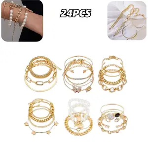 24/28 pcs Bohemian Women's Bracelet Set, Multi layer Stackable Open Bracelet, Adjustable, Jewelry Women's Gift
