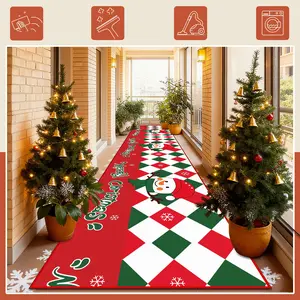 Christmas Snowman Theme Long Rug, Easy Clean Balcony and Kitchen Carpet, Soft Comfortable Bedroom Mat, Suitable for Laundry Room and Home Decor
