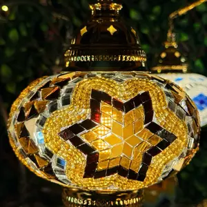 Nickel Gold Brown Handmade Pendant Turkish Mosaic Lamp