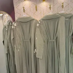 Linen Abaya in Pistachio - Elegant Embroidered Design with Soft Linen Fabric for Comfort and Style