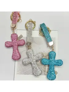 1pcs polymer clay Shambhala full diamond cross car interior pendant, pendant for phone, bag, keychain, Bling Bling Keychains, Rhinestone Keychain