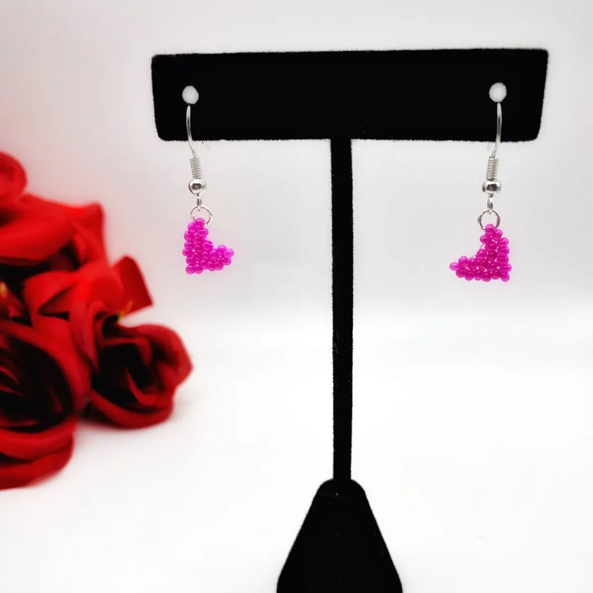 Small beaded heart earrings