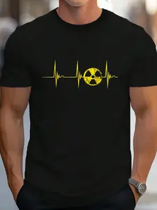 100% Cotton Nuclear Radiation Heartbeat EKG Pulse Fallout Symbol Sign T-Shirt Women's Men's Graphic Tee Crew Neck summer vacation Tops