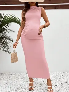 Maternity Casual V-Neck Fitted Long Dress For Baby Shower