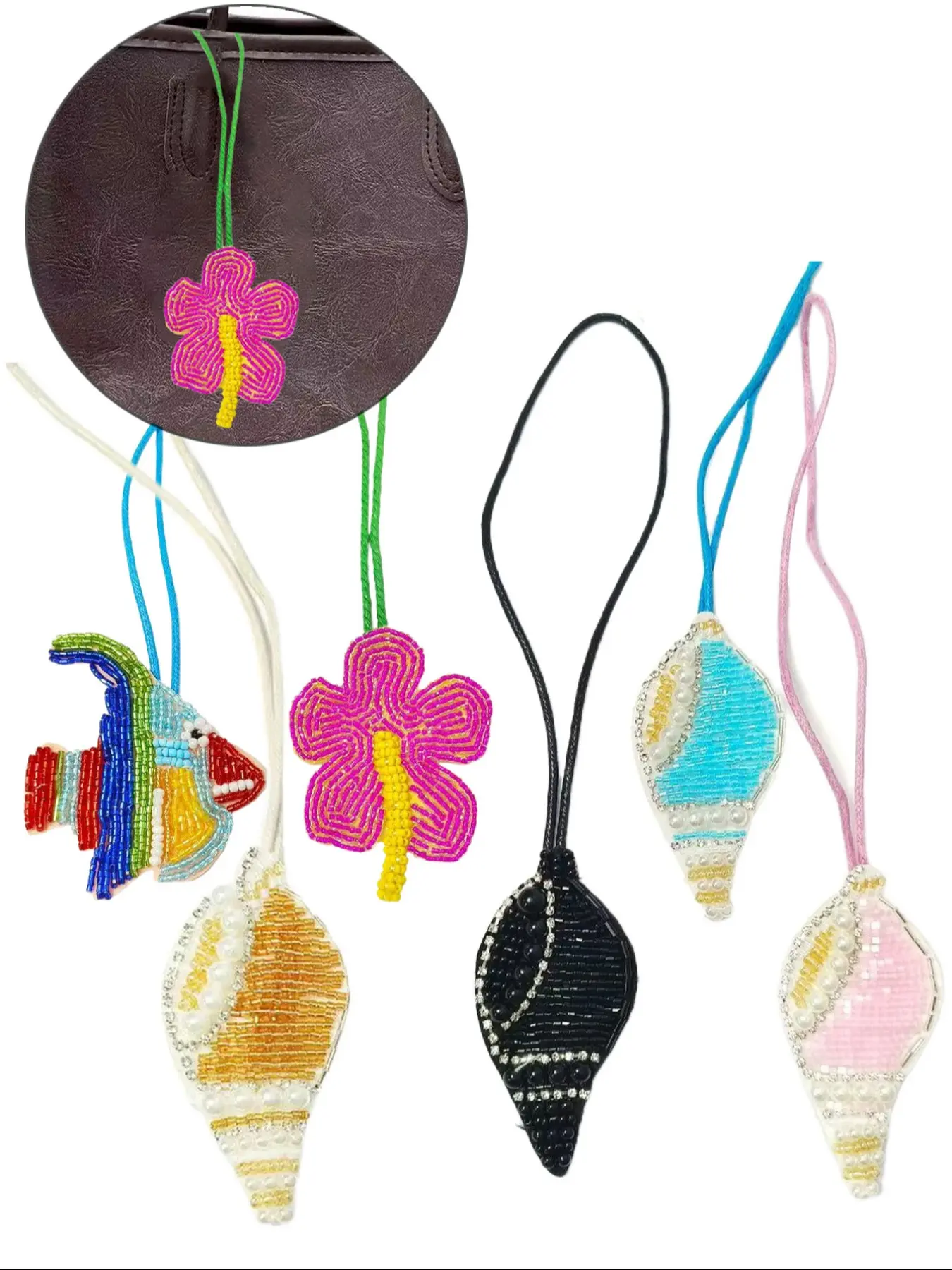 Handmade Ocean Shell Conch Bag Charm, Unique Creative Beaded Pendant, Handcrafted Hanging Rope Decoration, Fashion Accessory for Bags