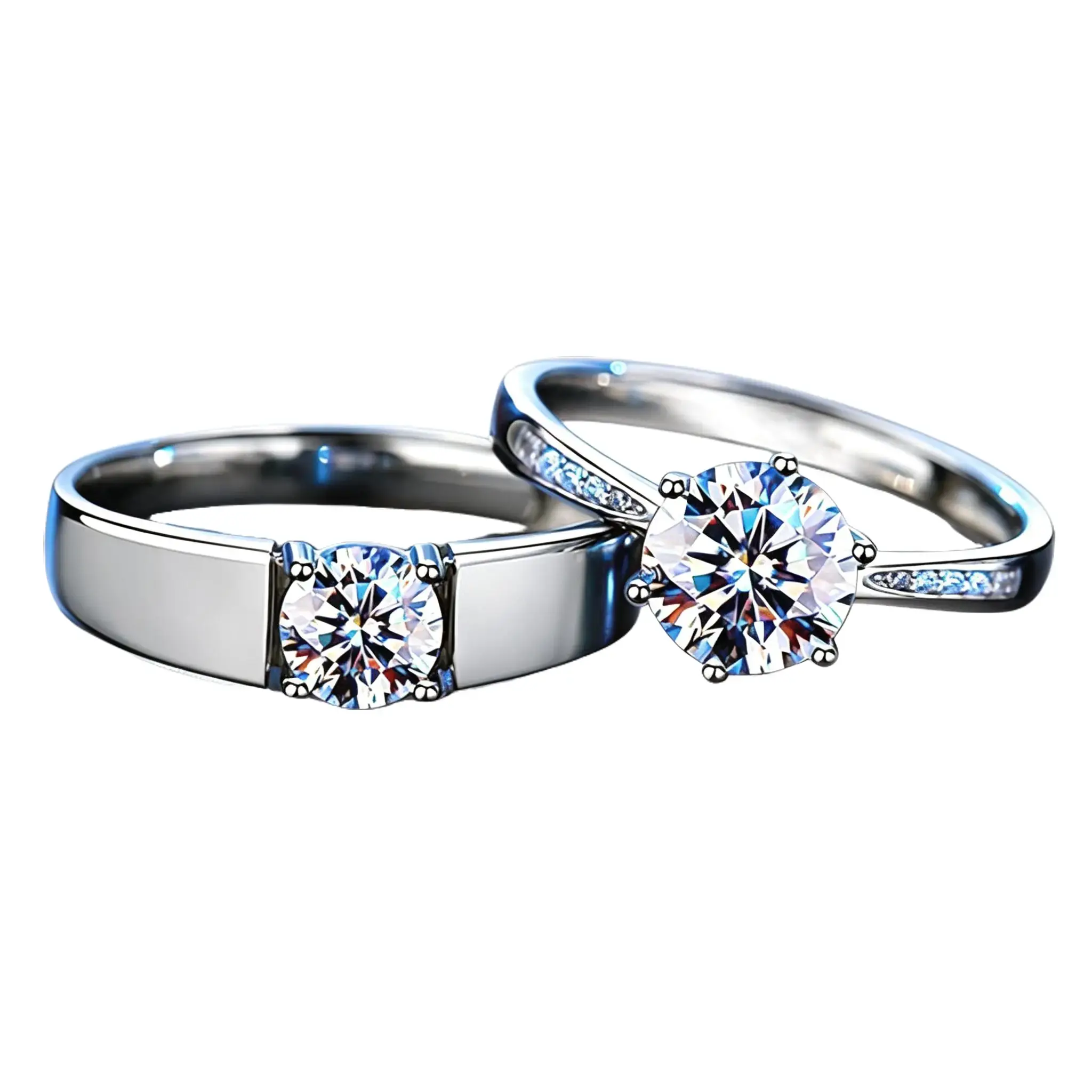Classic Moissanite Matching Couple Rings Set, Dainty Promise Wedding Bands, Engagement Anniversary Jewelry Gift for Him & Her