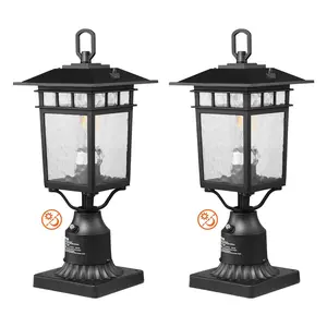 【Summervibes】VEVOR 2 Pack Dusk to Dawn Outdoor Post Light,  , 15.75 in, Waterproof Lamp Post Light Fixtures with 3.5 in Pier Mount Base Glass Shade, Lightning-proof Exterior Pole Column Light for Patio Garden Pathway