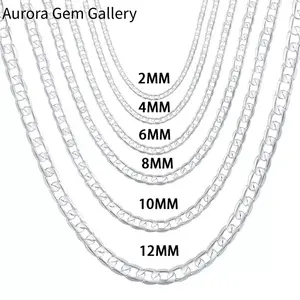 Men's 925 Sterling Silver Plated Necklace 2/4/6/8/10/12MM 16 18 20 22 24 26 28 30 Inches Face Chain Necklace Lobster Clasp Men And Women Engagement Jewelry
