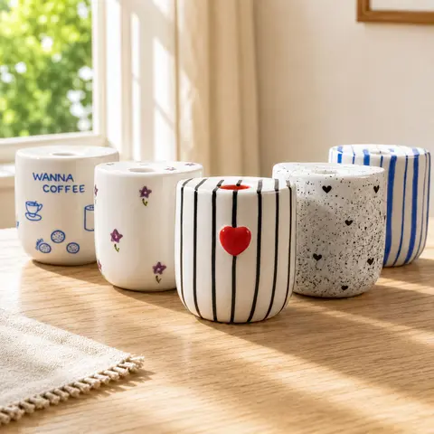 10oz Artisan Crafted Geometric Ceramic Coffee Mug - Glossy, Lead-Free Glaze, Handmade Reusable Travel Drink Tumbler with Lid, High-Temperature Safe, Washable, Dishwasher & Microwave Safe, Ideal for Everyday Use, Gifts for Women