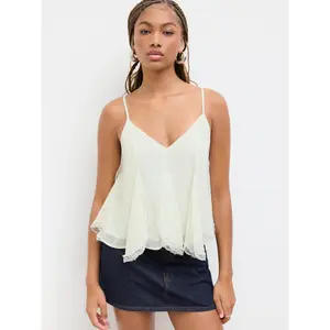 Cider Chiffon V-neck Contrasting Lace Ruffle Cami Top
