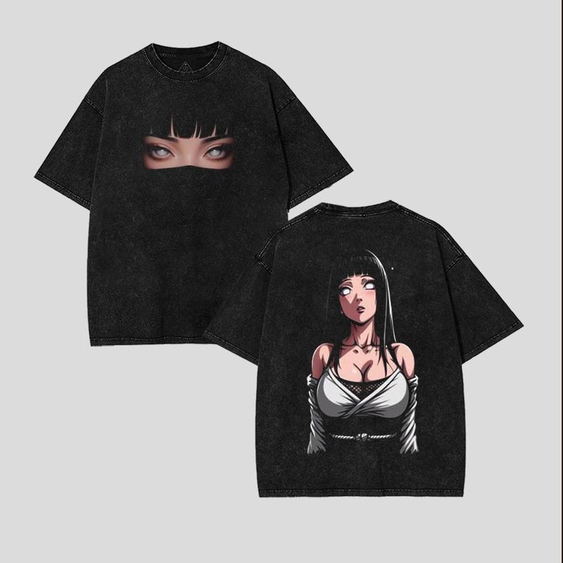 Hinata Hyuga - Naruto Anime Double Printed Vintage Washed Tee Tanktop Unisex Anime Manga Washed Cotton T-shirt Gift For Anime Fan graphic 90s Top