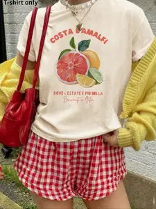 Women's Fruit Print Round Neck Graphic Tee, Vintage Trendy Casual Short Sleeve T-shirt for Daily Wear, Ladies Summer Outfit, Top