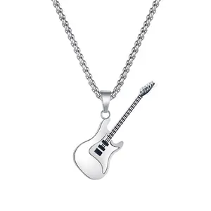 jewelry personality hip hop stainless steel guitar pendant street classic trendy man titanium steel necklace