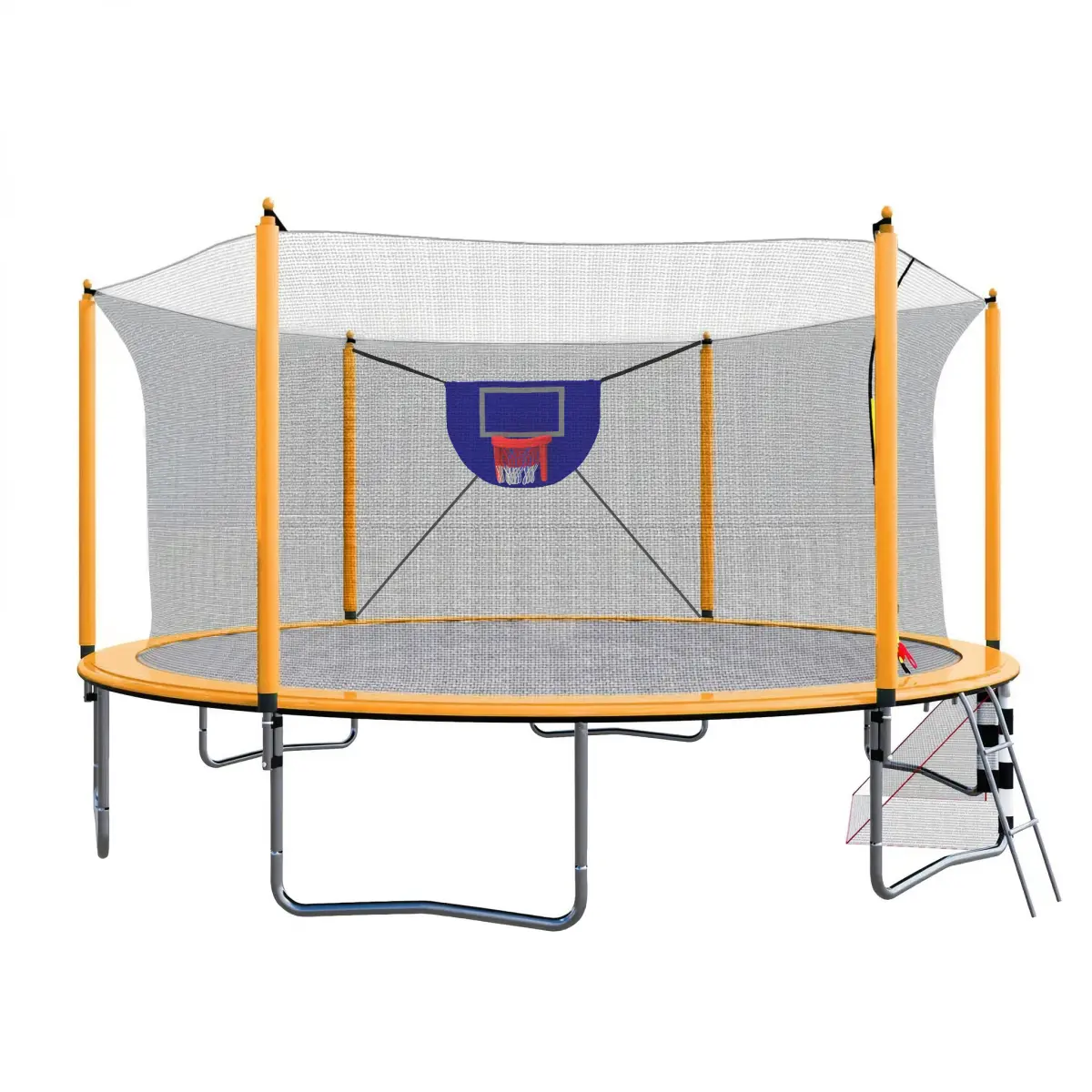 14/16FT Outdoor Trampoline Set, Sports Trampoline with Inner Safety Enclosure, Basketball Hoop, Pump, Ladder & Orange Soccer Goal (Shipped in 2 Packages)