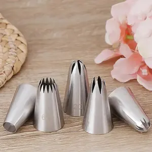 Cream Piping Tip, 5pcs Stainless Steel Cake Decorating Nozzle Set, Household Baking Tool for Kitchen