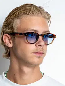 Men's Vintage Round Frame Glasses, Classic Retro Style Eyewear for Outdoor Use, Blue Sunglasses for Women, Halloween Accessories