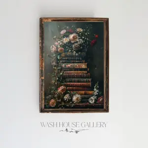 Dark academia wall art decor, vintage books artwork, moody wall art, fall wall art