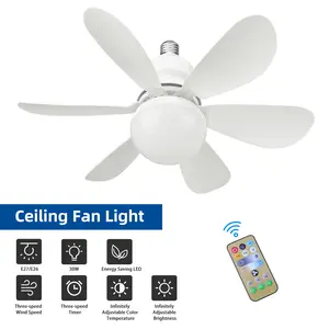 Indoor 3-speed LED Ceiling Fan E27 Socket Fan with Dimmable LED Light Remote Controller