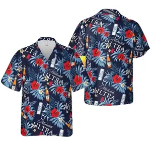 Michelob Ultra Beer Bottle Hawaiian Shirt Red Hibiscus Tropical Leaf Print Beer Fan Gift Unisex Loose Fit Casual Beach Summer Spring Festival Streetwear Breathable Aloha