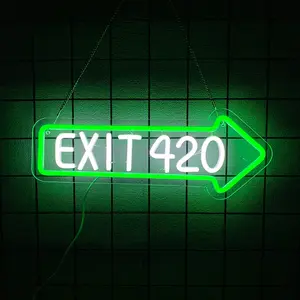 Exit 420 Neon Sign For Business Way Out Led Closed Sign Light, Green Letter Neon Signs For Building Hotel Restaurant Bar Supermarket Mall Museum Coffee Sign For Pizza Store Atm Party Supplies